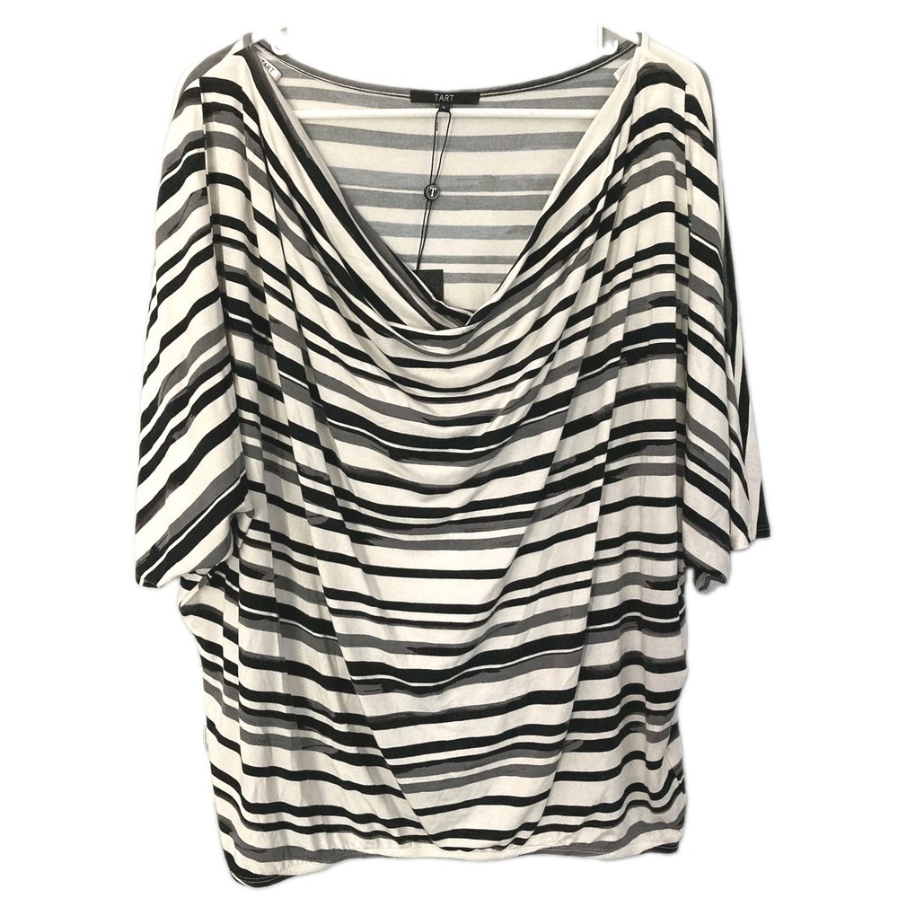 Tart Collections Shirt Women L White Stripe Cowl Neck Dolman Sleeve Top NWT